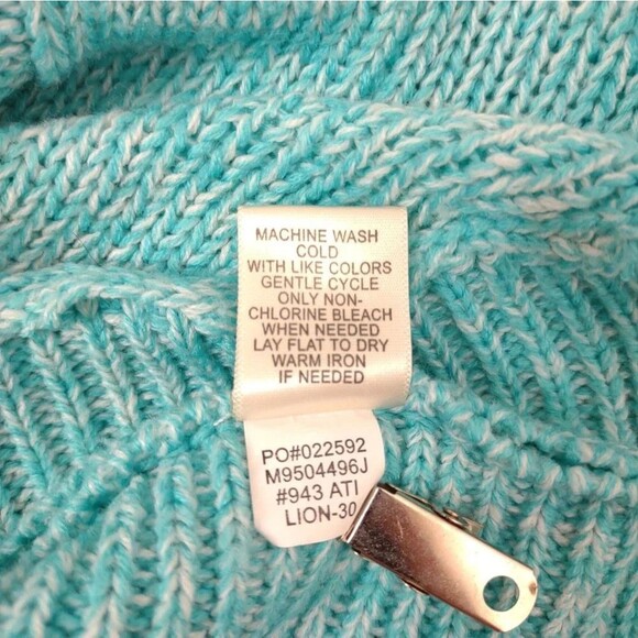 JohnPaulRichard Sweater Oversized Turquoise and White Pullover Sweater s… - Picture 11 of 12